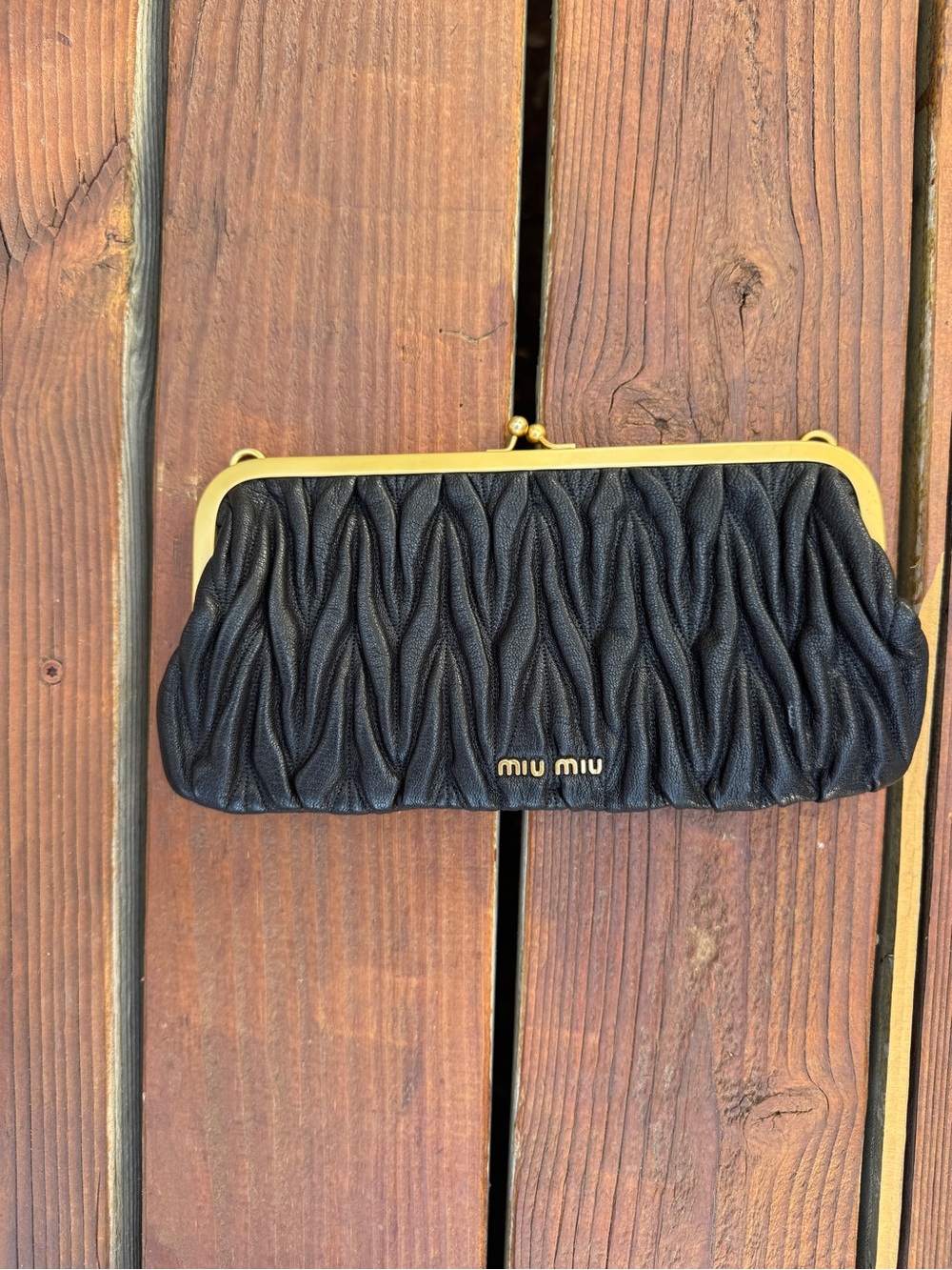 Miu Miu Black Matelassé Clutch with Gold Hardware